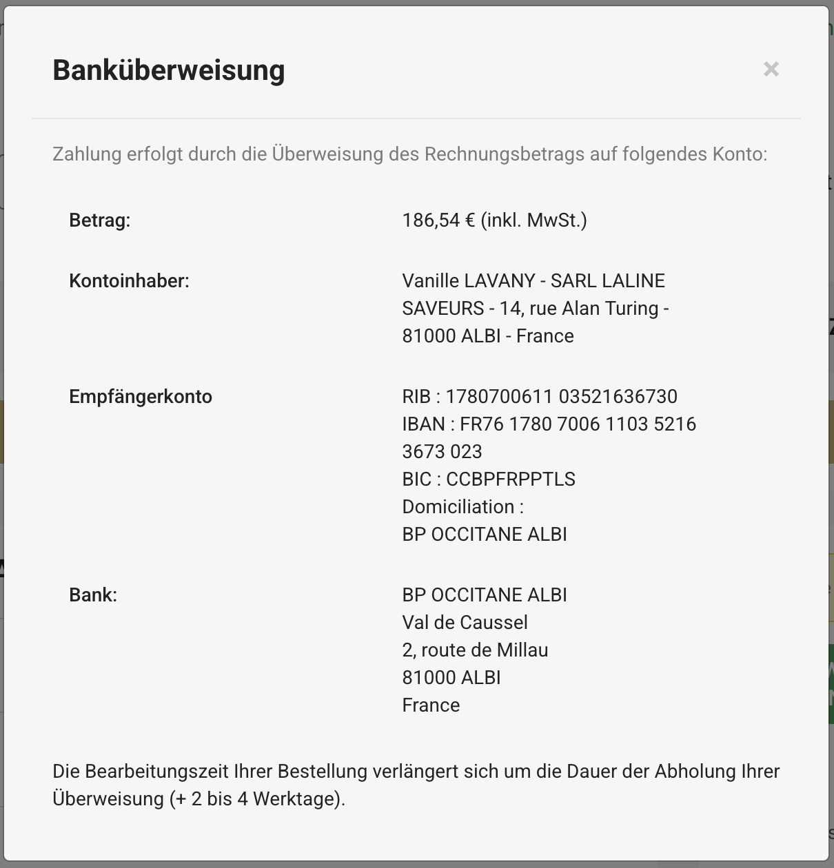 Banküberweisungsdaten